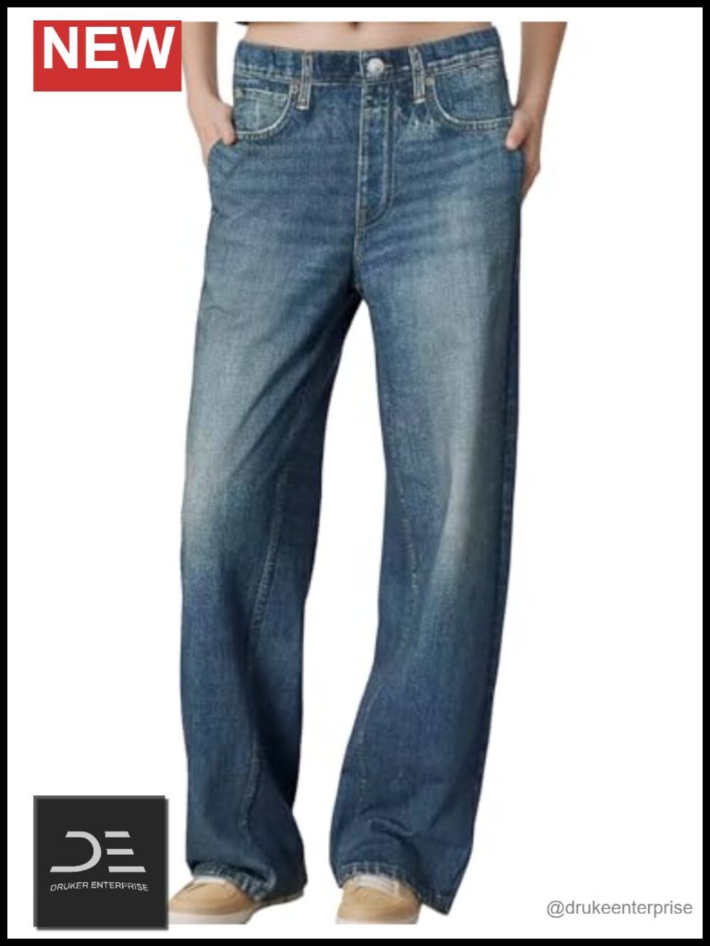 Women's Wide Leg Denim Look Sweatpants Cotton Terry French Terry Elastic